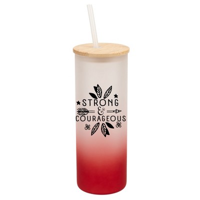 Elanze Designs Strong & Courageous Arrow Flowers Wrap-Around Design 25 Ounce Frosted Gradient Glass On-The-Go Coffee Travel Skinny Tumbler Mug Cup,