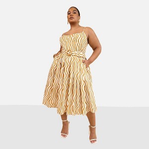 Rebdolls Women's Darling Linen Wavy Stripe Midi A Line Dress W. Pockets - 1 of 4