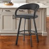 HomeRoots 26" Black Faux Leather and Iron Low Back Counter Height Swivel Bar Chair - 2 of 4