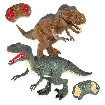 Buy 2: Contixo DB1 + DR1 Rc Dinosaurs -Walking Tyrannosaurus & Velociraptors Dinosaur With Light-up Eyes & Roaring Effect For Kids