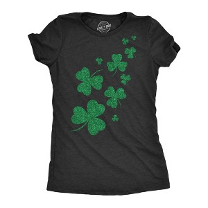Womens Glitter Shamrocks T Shirt Funny St Saint Patricks Day Shamrock Clover Tee - Crazy Dog Women's T Shirt - 1 of 4
