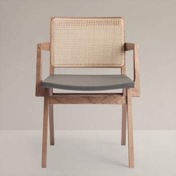 KLAREL Elye Armchair | Cane Backed Dining Chair With Leather Seat