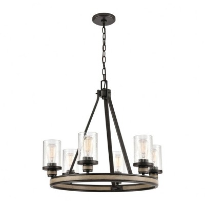 Anvil Iron & Distressed Graywood Seedy Glass 6-Light Chandelier