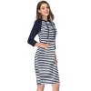 Coolmee Women's Casual Maxi Dress 3/4 Long Sleeve Stripe Slim Pullover Hoodie Long Dress with Pocket - 2 of 4
