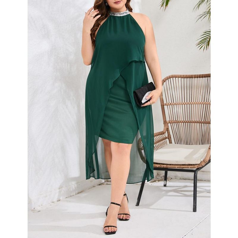 Plus Size Halter Neck Sleeveless Cocktail Dress Tulle Wedding Guest Party Midi Dresses, 2 of 8