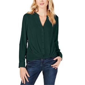 I.N.C International Concepts Womens Twist-Front Button Up Shirt, Green, Medium - 1 of 1