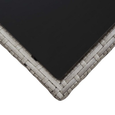 Gray Poly Rattan and Glass Outdoor Coffee Table with Storage Shelf