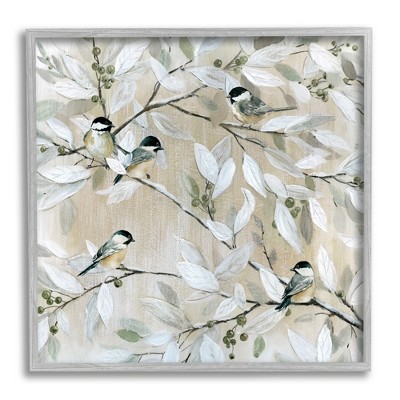 Stupell Industries Chickadee Birds on Tree Branches Soft Berry Fruits