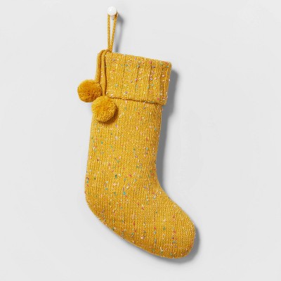 Speckled Knit Christmas Stocking Ochre - Wondershop™