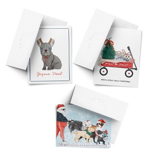 Reindeer Frenchie Dog, Christmas Wagon, Santa Dog Walking Winter/Holiday/Christmas Greeting Card Pack Sets (3 ct, Assorted) by Ramus & Co - 1 of 4