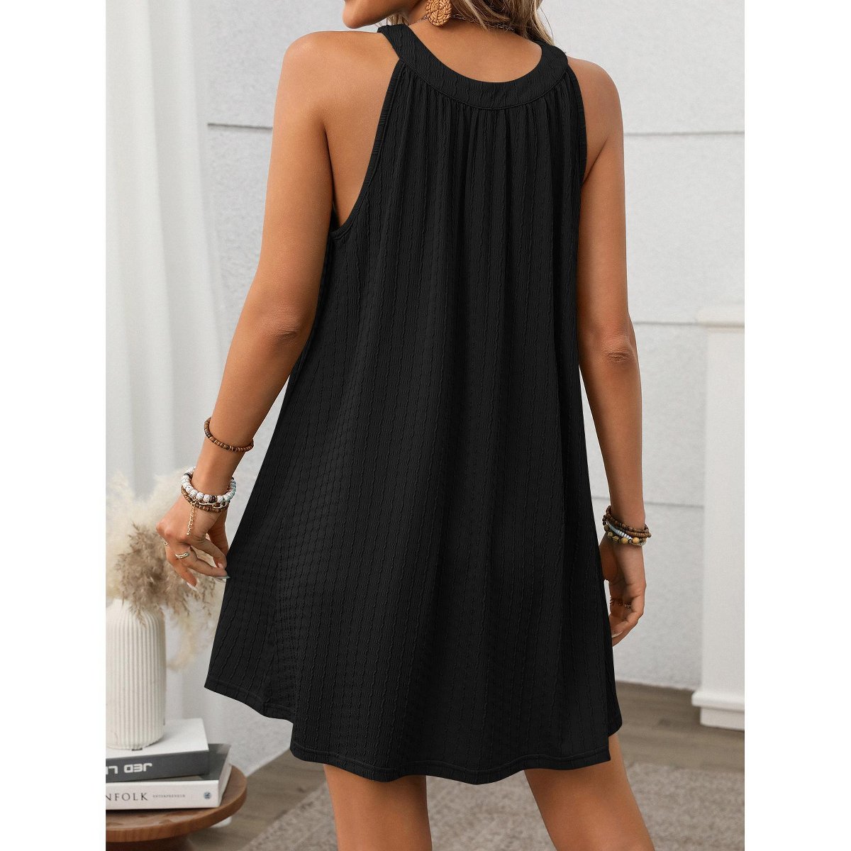 Женские платья YesFashion Women’s Summer Dresses Halter Neck Sleeveless Loose Shift Casual Summer Tunic Mini Dress ,M,Black — фото 2