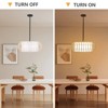 PAKOKULA Boho 3-Light Black Farmhouse Chandelier with Rattan Cage and White Drum Fabric Shade - 3 of 4