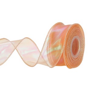 Unique Bargains Gift Wrapping Wide Sheer Wired Pastel Shimmer Iridescent Chiffon Ribbons 1 Pc - 1 of 4
