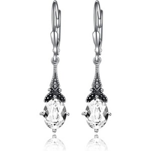 Vintage Sterling Silver Drop Dangle Earrings with Oval Crystal, Retro Leverback for Women, Anniversary Gift - 1 of 4
