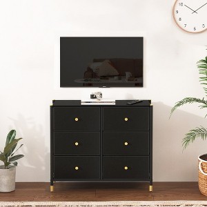 Tall Dresser with 6 PU Leather Front Drawers - 1 of 4