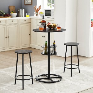 VECELO 3-Piece Bar Table Set Round Counter Height Table and Chair with Wine Rack Brown/Black - 1 of 4