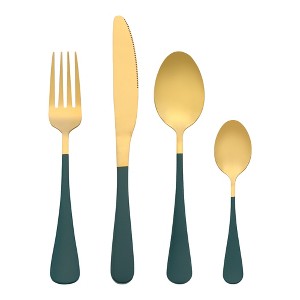 REGALWOVEN Stainless Steel Mirror Polished Flatware Set with Supporting Shelf Silverware Set 24 Pieces - 1 of 4