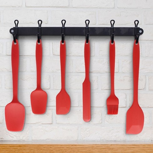 Cheer Collection 6 Piece Silicone Spatula Set for Nonstick Cookware - Red