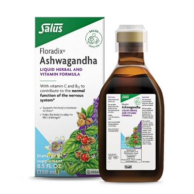 Floradix Ashwagandha Liquid Herbal & Vitamin Formula - Ashwagandha Extract, Vitamin C, Vitamin B12 & More - Vegan & Non-GMO - 8.5 fl oz