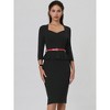 Hobemty Women's Sweetheart Neck Peplum Waist Belted 3/4 Sleeve Sheath Pencil Dresses - 2 of 4