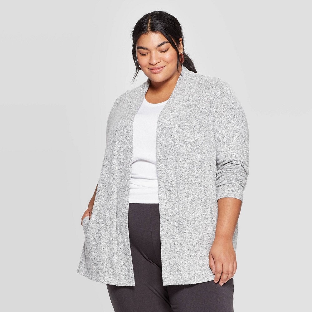 Women's Plus Size Collared Open Layering Cardigan - Ava & Viv Gray X, Women's was $27.99 now $19.59 (30.0% off)