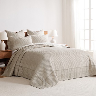 Taupe Cotton Twin Reversible Cross Stitch Bedspread Set