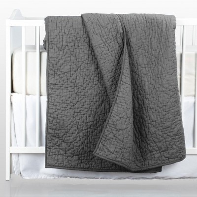 Image of Luxury 100% Cotton Quilt Set, Hand-Quilted, Pre-Softened, Diamond Pattern by California Design Den - Charcoal, Crib Quilt