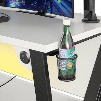 White Adjustable Height Gaming Desk with USB Port and Cup Holder
