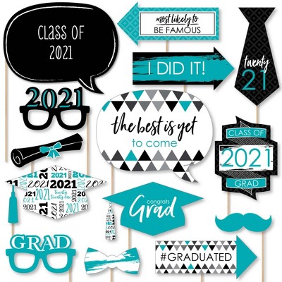 Big Dot of Happiness Teal Grad - Best is Yet to Come - Turquoise 2021 Graduation Party Photo Booth Props Kit - 20 Count