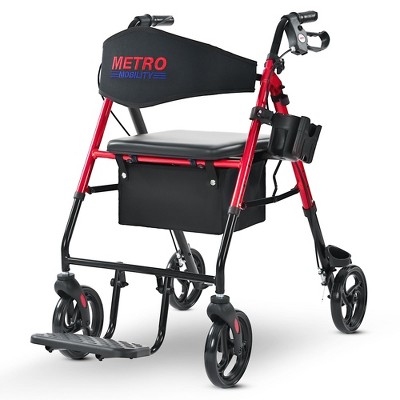 Metro Mobility 2 in 1 Lightweight Rollator Walkers with 8 Inch Big Wheels for All Terrain,Foldable Rolling Walker with Seat,Drive Walkers for Seniors