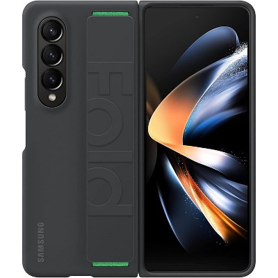 SAMSUNG Galaxy Z Fold4 Silicone Grip Cover, Protective Phone Case with Finger Strap, Matte Finish, Soft Surface, Handheld Design, US Version, Black