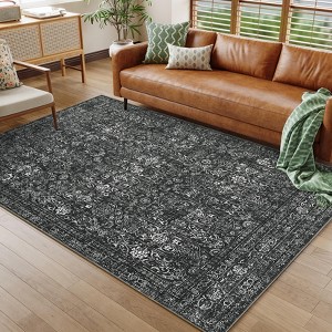 Vintage Area Rug Washable Rug Floral Bedroom Rugs Indoor Non Slip Low Pile Throw Rugs - 1 of 4