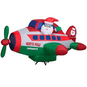 Gemmy 8-FT Wide Animated Santa Flying in North Pole Airplane Christmas Inflatable - 1 of 3