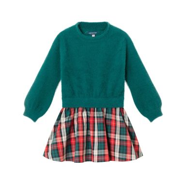 Andy & Evan Kids Chenille/Plaid Flannel Two-Fer Dress. Green, Size 6X. :  Target