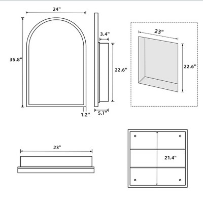 Spassway 36"H*24"W Ornate Arch Metal Medicine Cabinet with Adjustable Shelves Recessed Wall Cabinet Wall Mounted Bathroom Storage Cabinet with Mirror