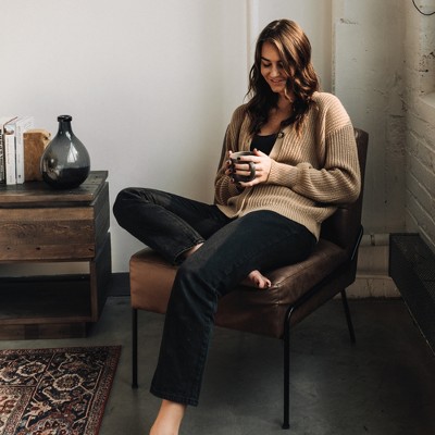 Brown Faux Leather Metal Frame Accent Chair