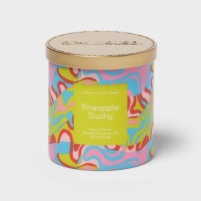Image of 2-Wick Glass Jar 15oz Candle with Patterned Sleeve Pineapple Slushy - Opalhouse™: Tropical Scent, 50hr Burn Time