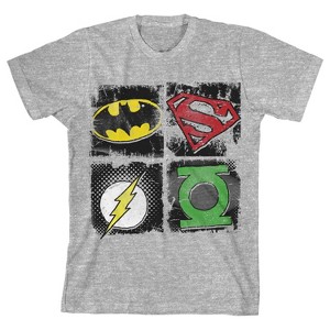 Justice League Superhero Logo Grid Boy's Athletic Heather T-shirt - 1 of 1