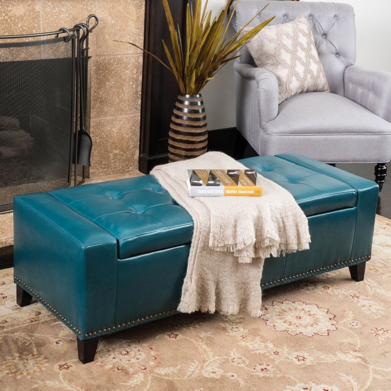 Chelsea Storage Ottoman with Studs - Teal - Christopher Knight Home, 3 of 6