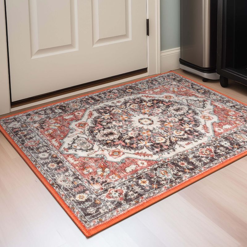 Well Woven Kings Court Zazzu Multi Red Non-Slip Rubber Backed Oriental Medallion Rug - Hallway, Entryway & Kitchen -Machine-Washable, 3 of 9