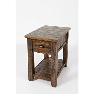 Rustic Brown Wood Rectangular Chairside Table with Storage