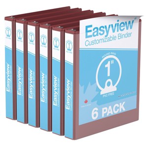 1" Premium Round Ring Binder 6pk Customizable View Burgundy - Easyview: Hard Cover, 200 Sheet Capacity, 2 Pockets - 1 of 2