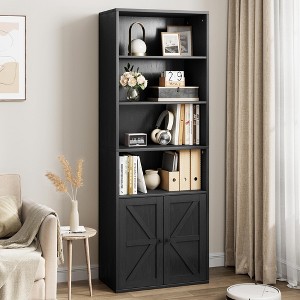 Bookcase with Doors Industrial Bookshelf 11.8in Depth Display Storage Shelves 71.4in Tall Farmhouse Bookcases - 1 of 4