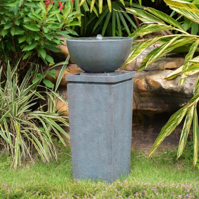 VisioGear Bird Baths, 35.4" Bowl Water Fountain, Outdoor Bird Feeder and Bath Fountains for Garden Lawn Backyard, Gray, 16.3"*16.3"*35.4"