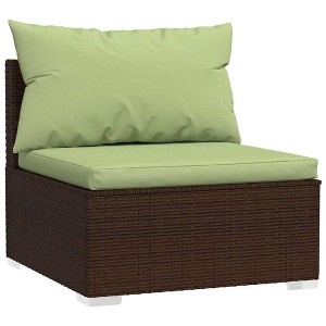 vidaXL Patio Sectional Sofa Outdoor Modular Sofa Chair with Cushions PE Rattan - Brown and Green - 1 of 4