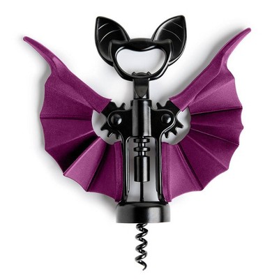 Ototo Vino Bat Corkscrew and Bottle Opener Stainless Steel and Silicone Bar Tool Black/Purple