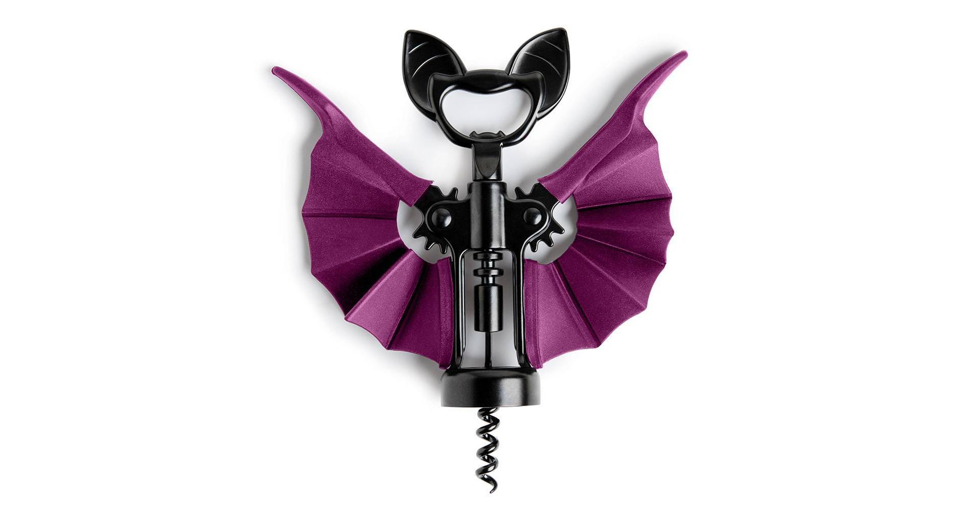 Ototo Vino Bat Corkscrew and Bottle Opener Stainless Steel and Silicone Bar Tool Black/Purple