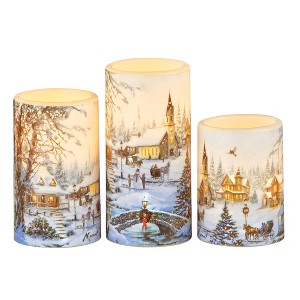 Collections Etc Winter Village Flameless LED Lighted Candles - Set of 3 3 X 3 X 6 White - 1 of 2