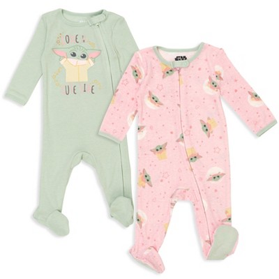 Image of Star Wars The Child Newborn Baby Girls 2 Pack Zip Up Sleep N' Plays Pink/Green 0-3 Months