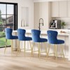 PexFix 2Pcs Bar Stools Velvet Counter Height Bar Stools with Metal Legs Button Tufted and Nailheads Trim Wing-Back Bar Chairs Blue - 3 of 4